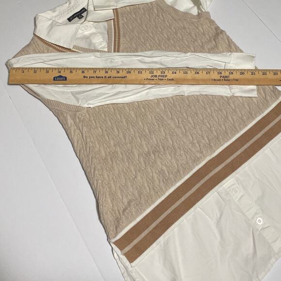 Womens Knit Layered Shirt Size M Collared Long Sleeve Preppy Academic y2k 2000s - Picture 3 of 10